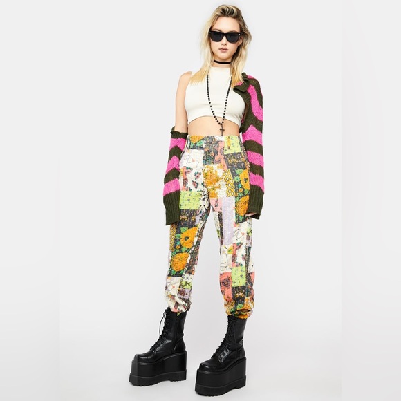 NWT Free People Roads Merge Straight Leg Patchwork Pants size 12 RARE - Picture 9 of 12